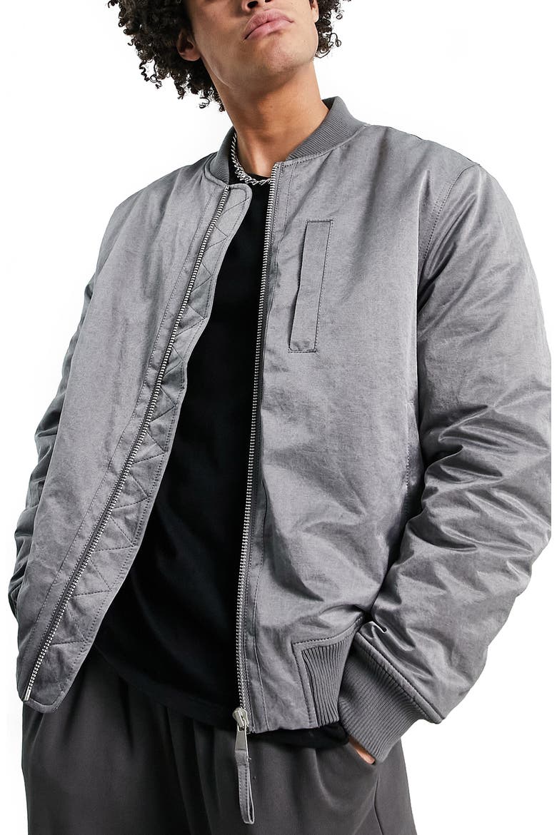 Washed Bomber Jacket, Main, color, CHARCOAL