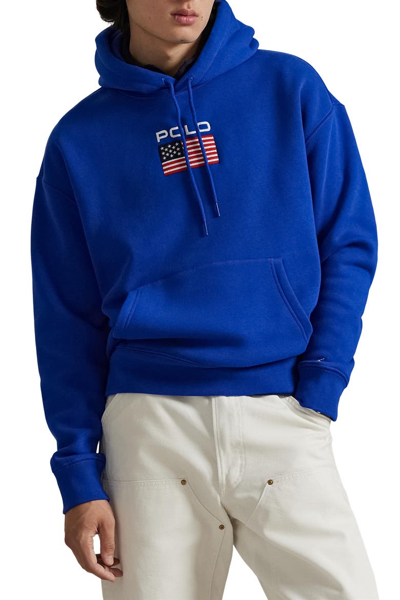 Flag Fleece Pullover Hoodie, Main, color, SAPPHIRE STAR