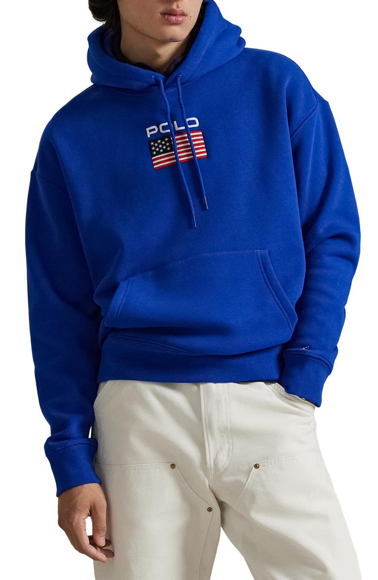 Polo Ralph Lauren Flag Fleece Pullover Hoodie, Main, color, Sapphire Star