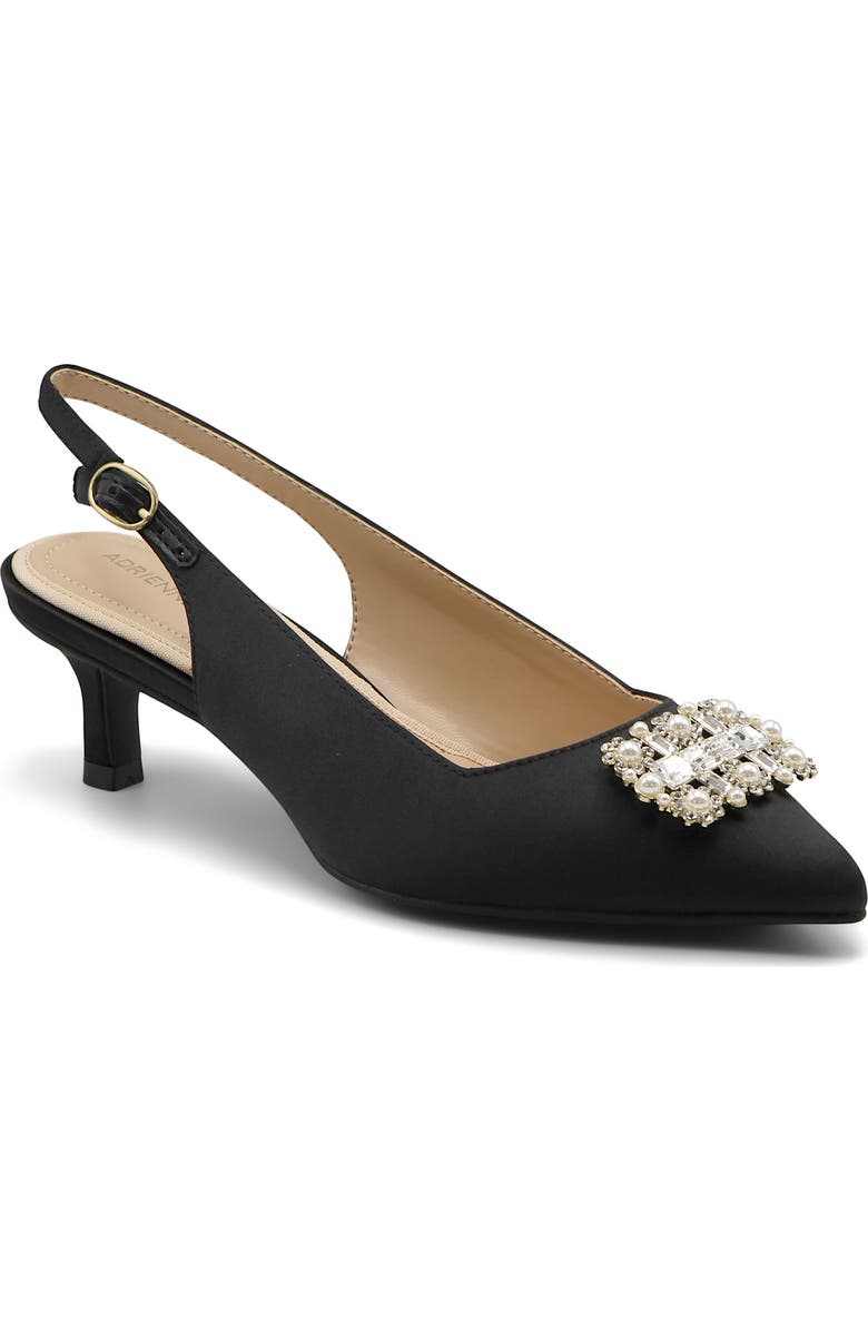 Adrienne Vittadini Savblanc Kitten Heel Slingback Pump, Main, color, Black Satin