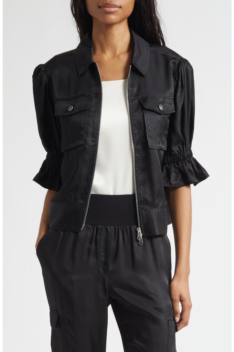 Holly Ruffle Sleeve Jacket, Main, color, BLACK