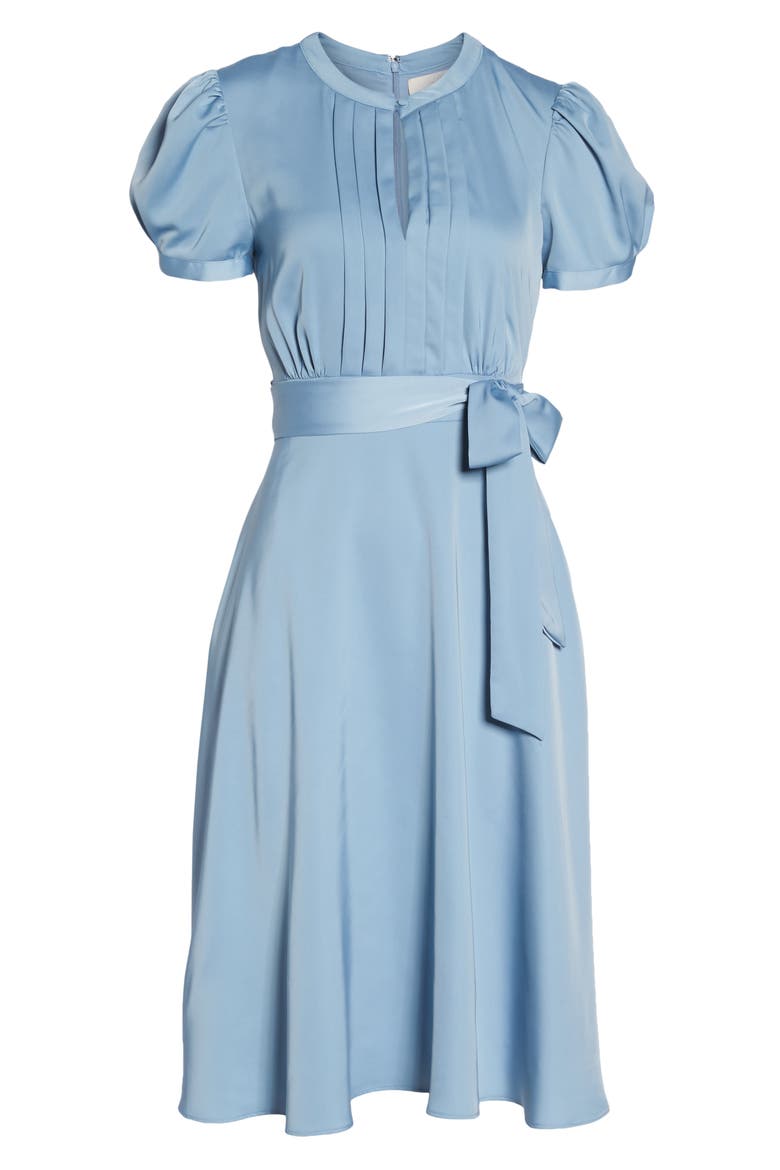 Marilyn Satin Fit & Flare Dress, Alternate, color, CORNFLOWER
