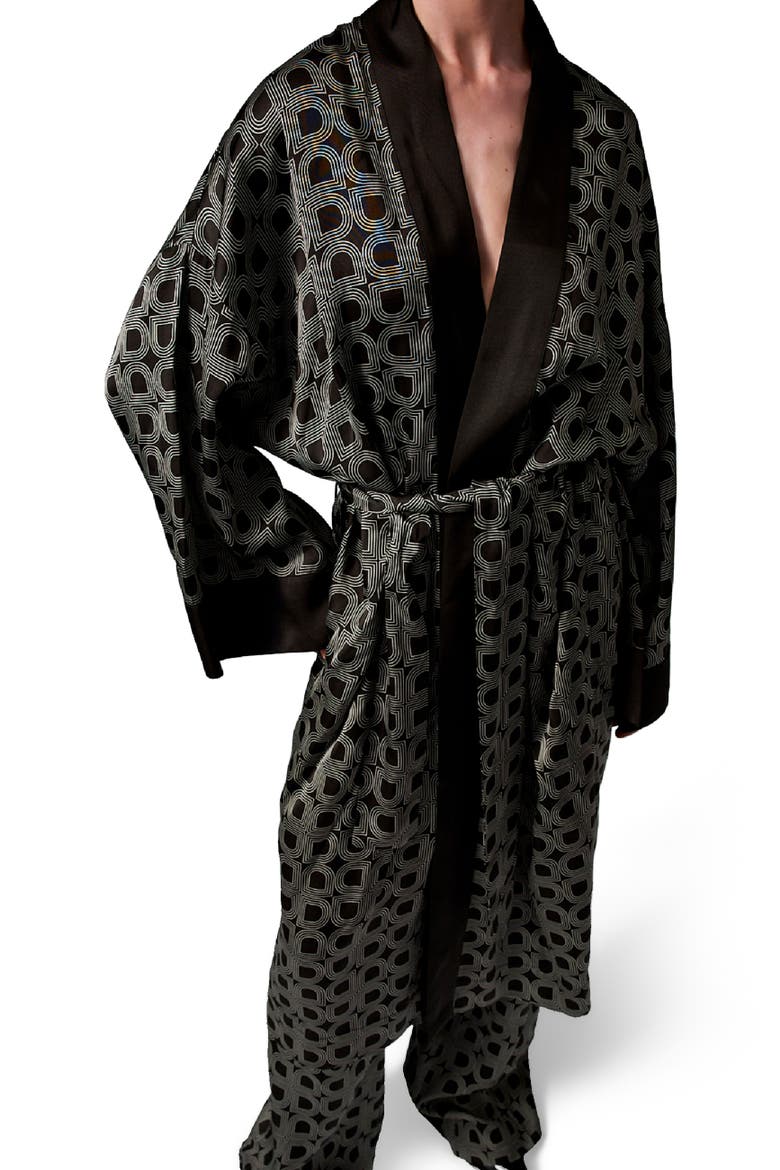 Rani Geometric Print Maxi Length Robe, Main, color, Black