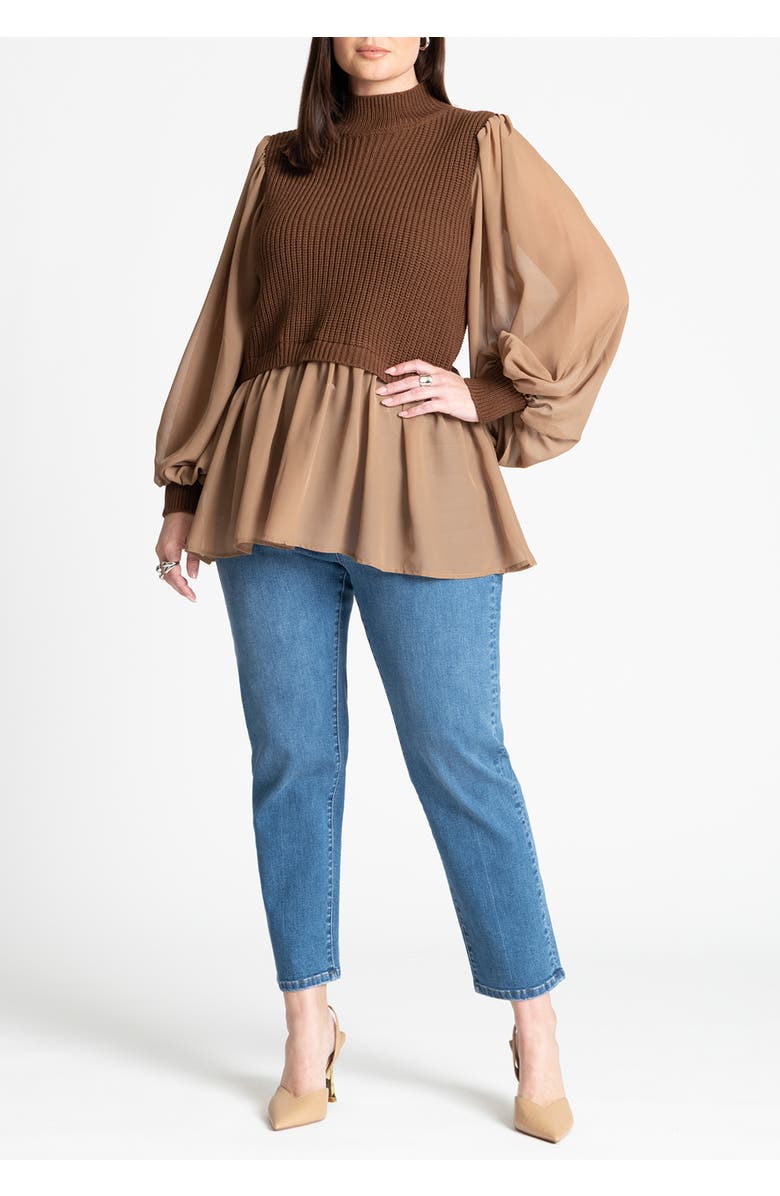 ELOQUII Twofer Sweater With Chiffon, Alternate, color, Black Onyx