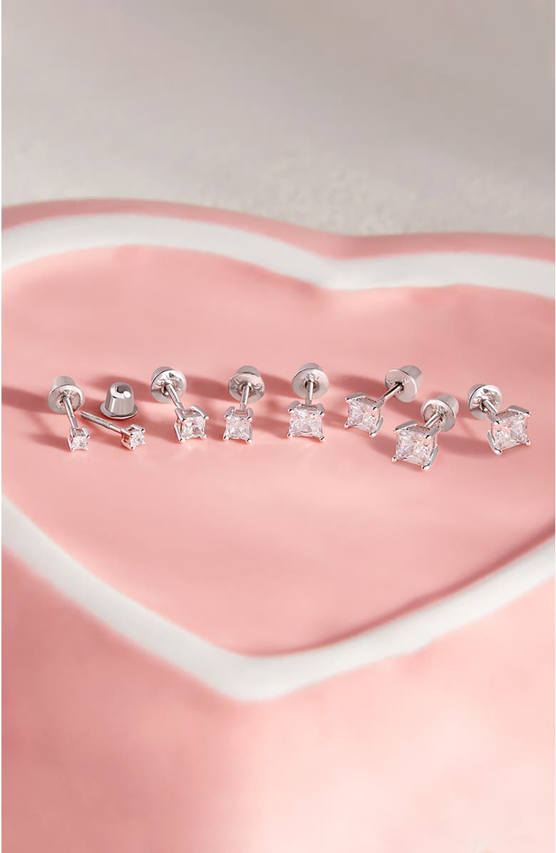 In Season Jewelry My First Princess Solitaire Earrings, Alternate, color, Silver