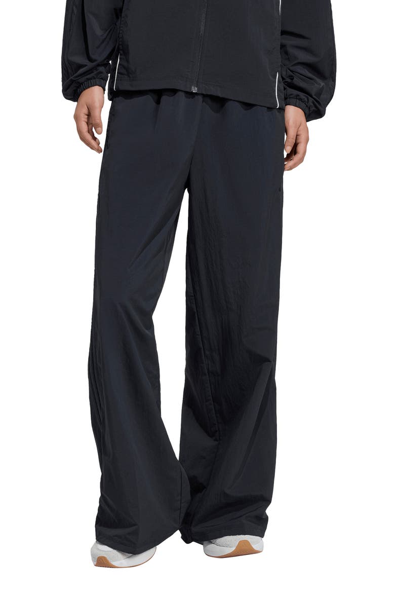 Iconic 3-Stripe Wide Leg Track Pants, Main, color, BLACK