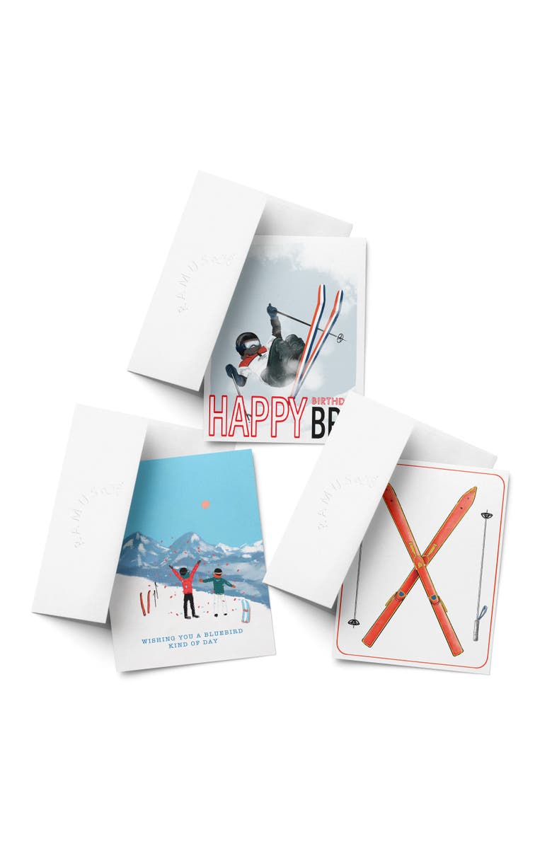 Ramus & Co Birthday Greeting Card Pack (3ct) "Skier, Bluebird, Skis", Main, color, Multi-Pack