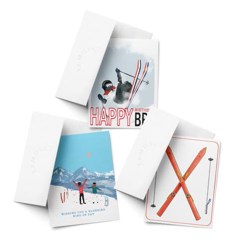 Birthday Greeting Card Pack (3ct) "Skier, Bluebird, Skis"