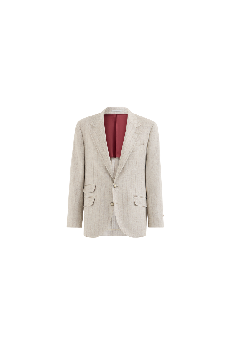Striped cashmere and silk diagonal flannel deconstructed Cavallo blazer with metal buttons, Alternate, color, Grey