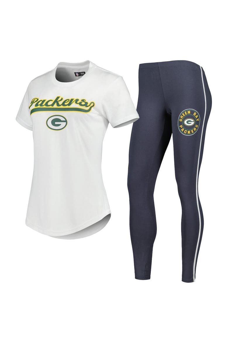 Women's Concepts Sport White/Charcoal Green Bay Packers Sonata T-Shirt & Leggings Sleep Set, Main, color, White