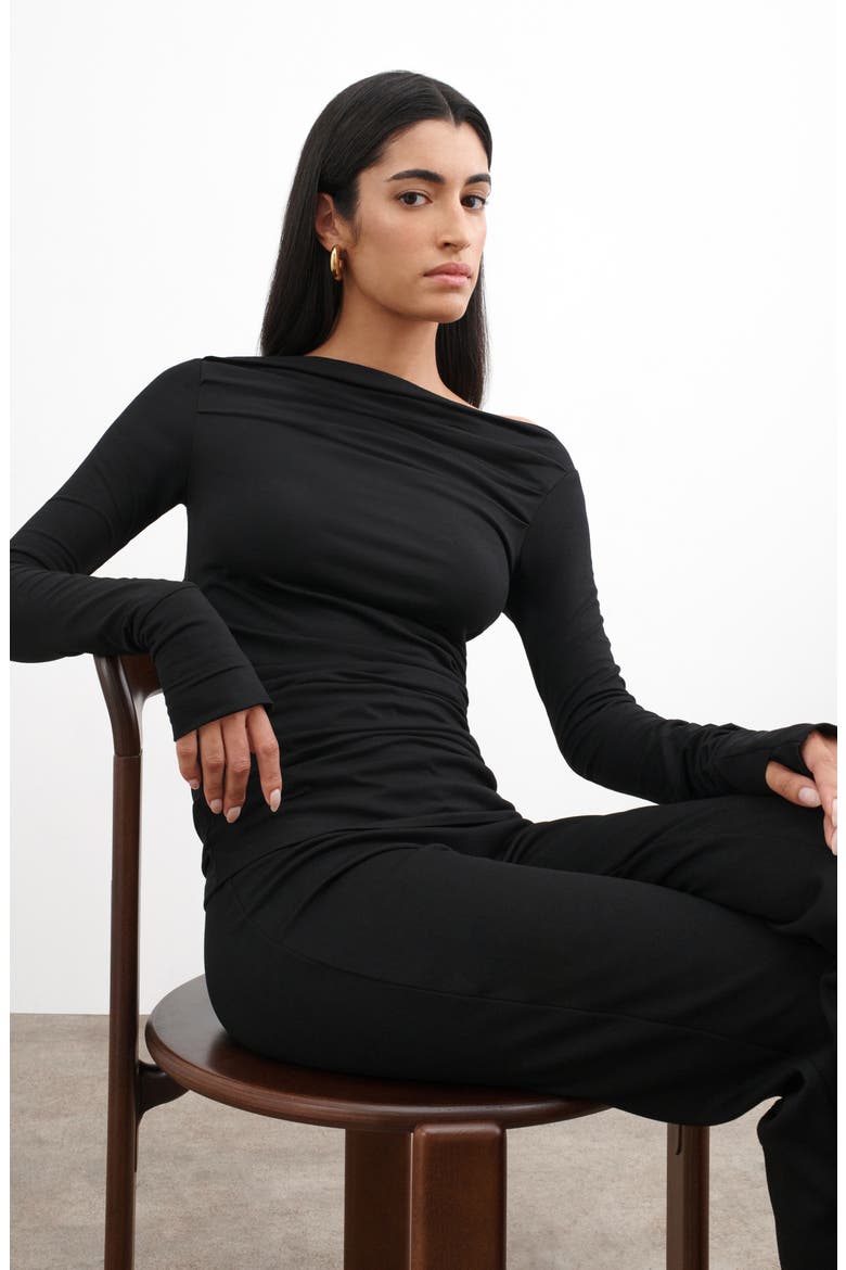 Cooper Ruched Bateau Top, Alternate, color, BLACK