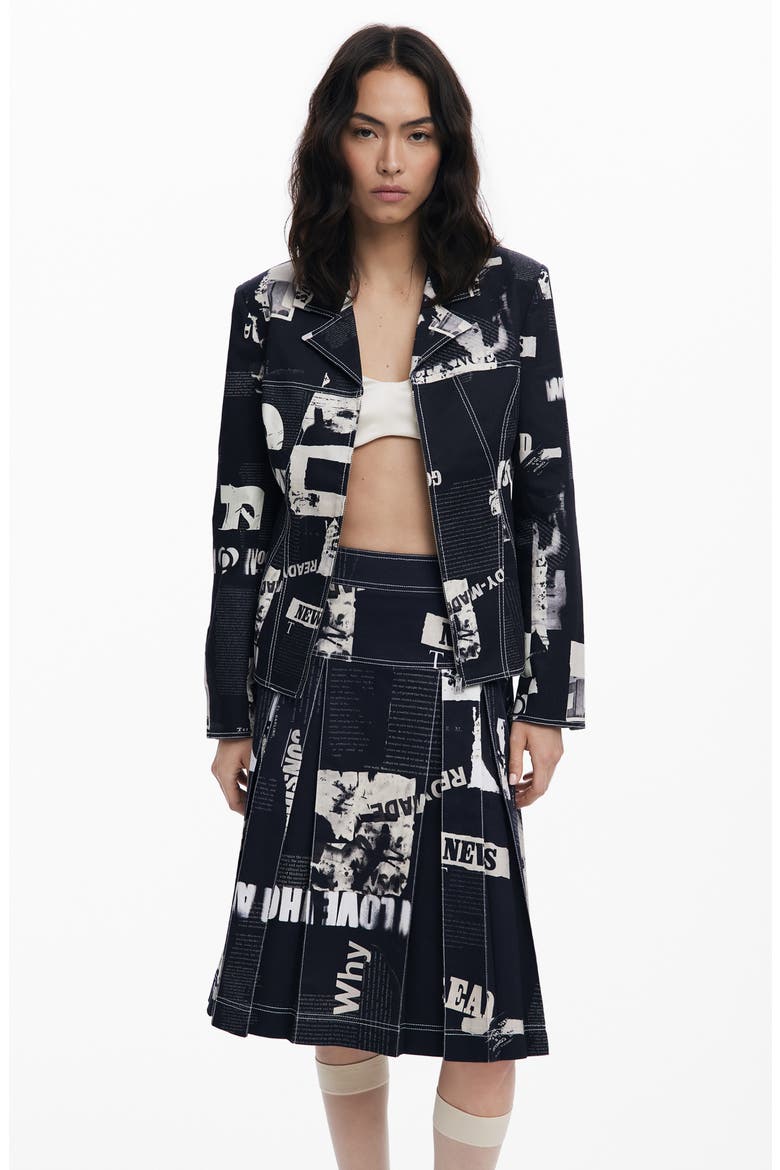 Box Pleat Patchwork Skirt, Alternate, color, BLACK