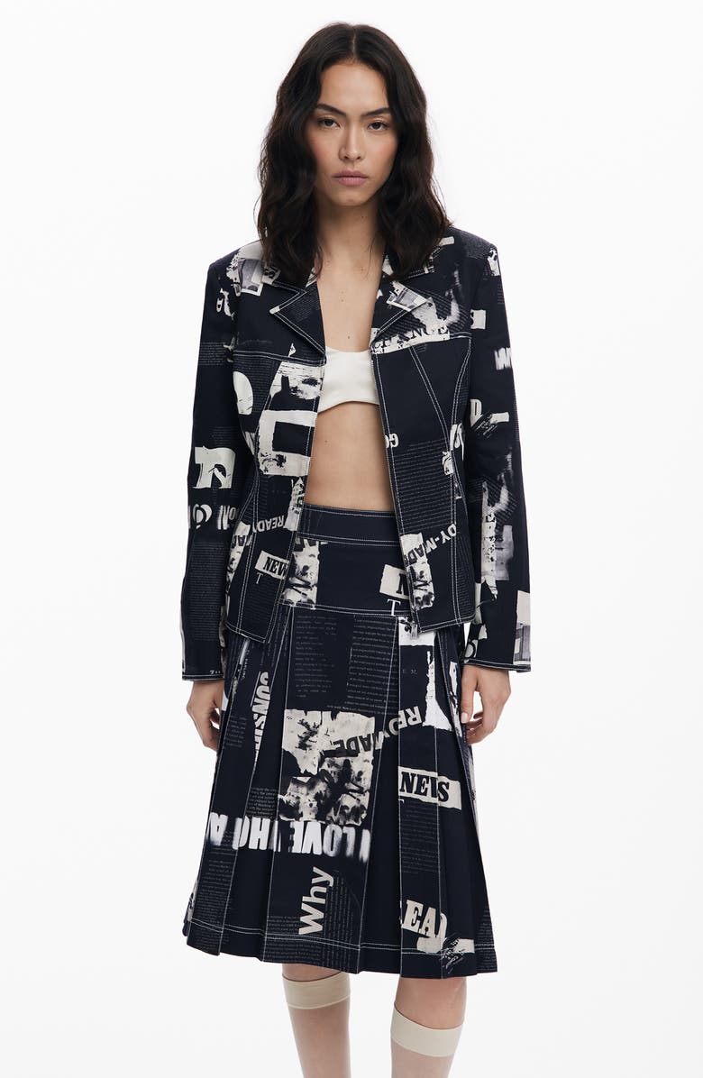 Desigual Box Pleat Patchwork Skirt, Alternate, color, Black