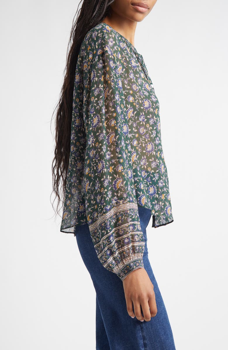 Veronica Beard Lollie Floral Silk Button-Up Shirt, Alternate, color, Dark Hunter Green Multi