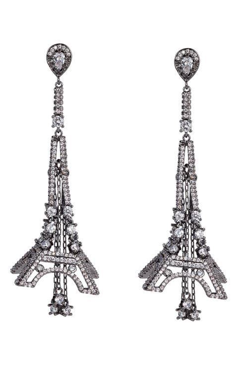 Eiffel Tower CZ Drop Earrings