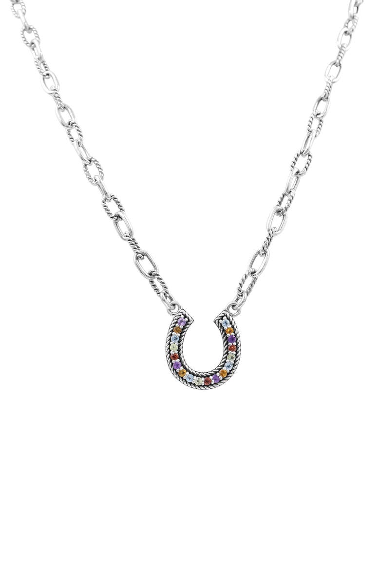 Rainbow Stone Horseshoe Pendant Necklace, Main, color, SILVER MULTI