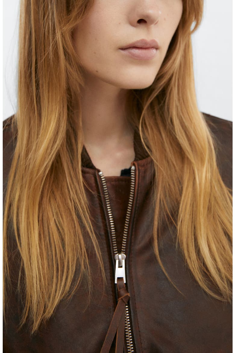 Leather Bomber Jacket, Alternate, color, BROWN