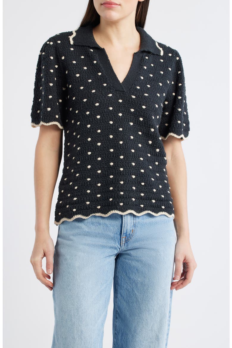 Dot Collar Sweater, Main, color, BLACK/ ECRU
