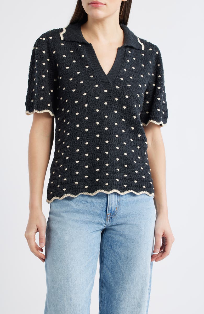 Wit
Wisdom Dot Collar Sweater, Main, color, Black/ Ecru