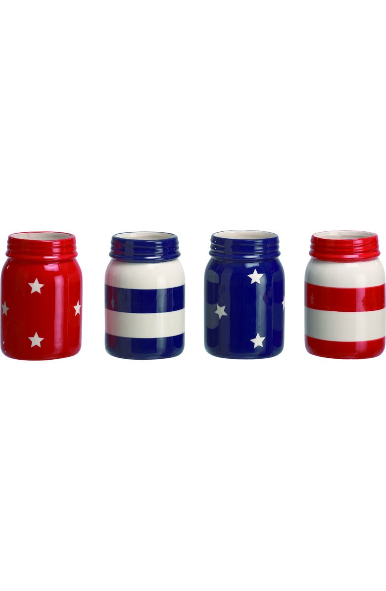 Transpac Ceramic Mason Jar Container Set of 4 Patriotic Designs for Home Decor Tabletop Indoor Gift Giving Multicolored, Main, color, Multicolored