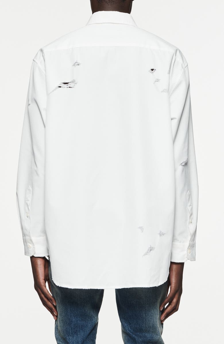 PURPLE BRAND Distressed Graphic Print Button-Up Shirt, Alternate, color, White