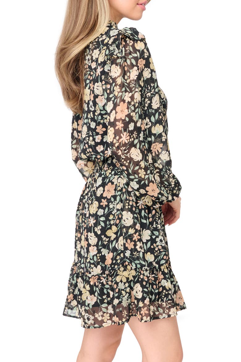 Daphne Long Sleeve Button Front Minidress, Alternate, color, BLACK MULTI FLORAL
