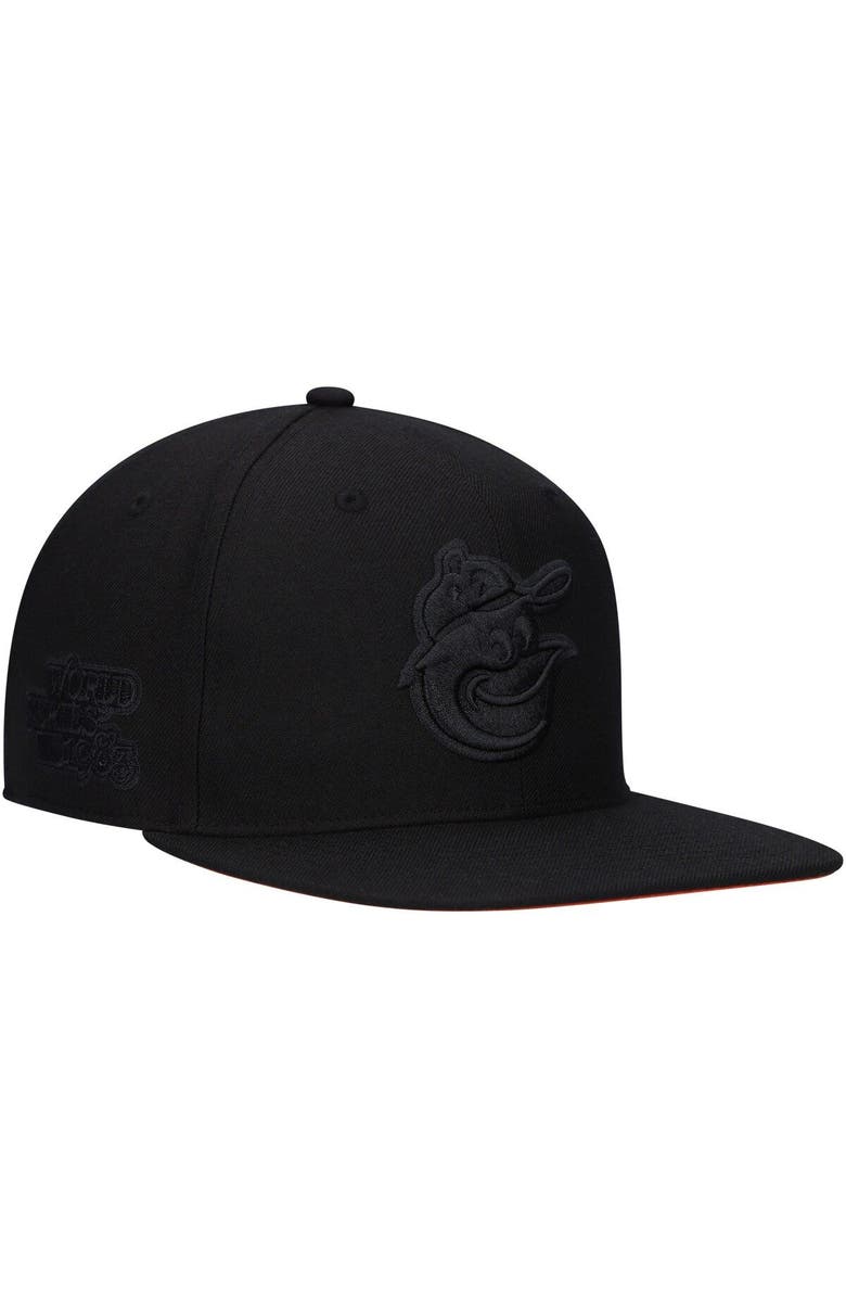 '47 Men's '47 Baltimore Orioles Black on Black Sure Shot Captain Snapback Hat, Main, color, 
