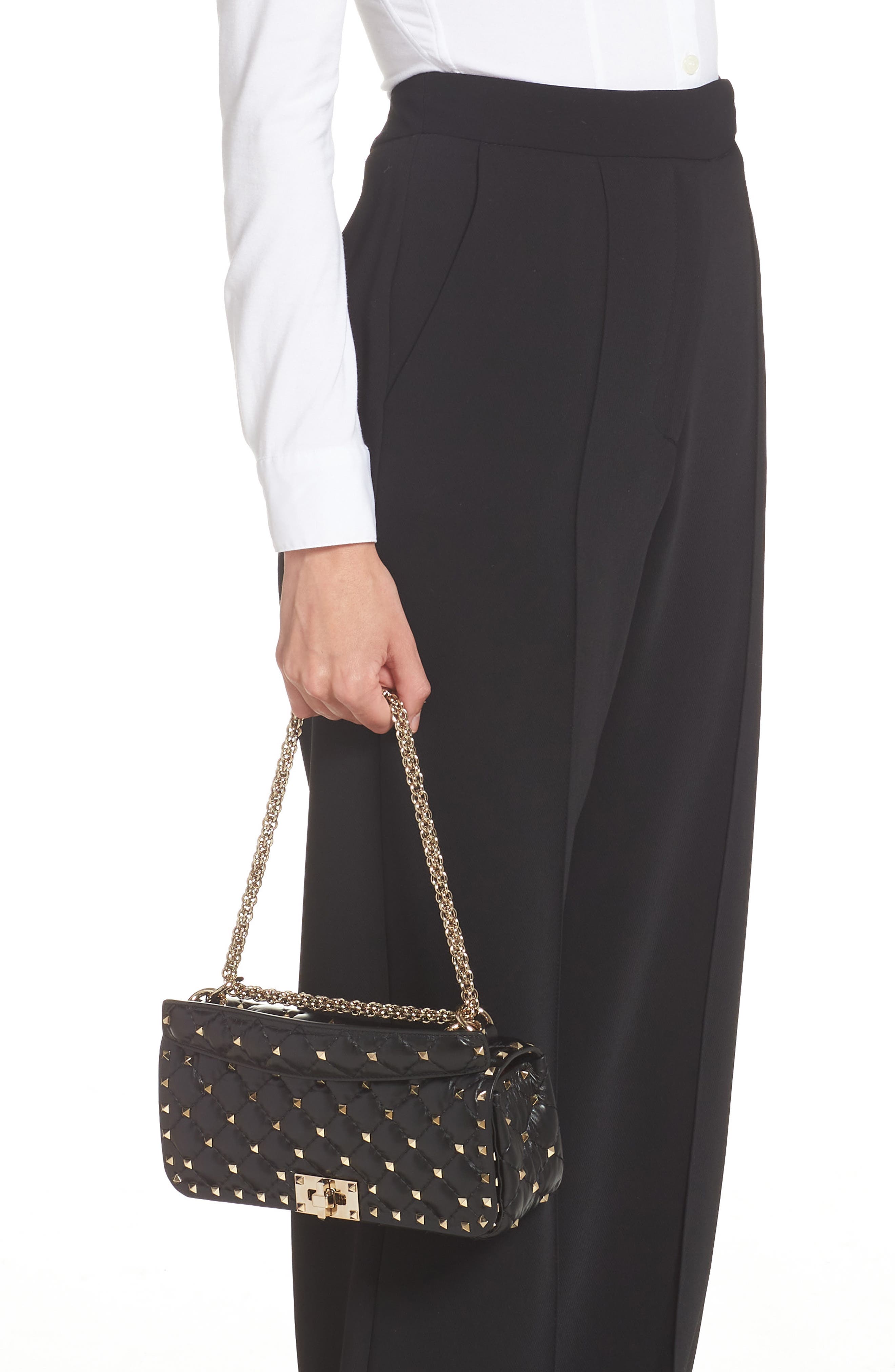 Valentino Garavani Rockstud Spike Leather Shoulder Bag, Alternate, color, 