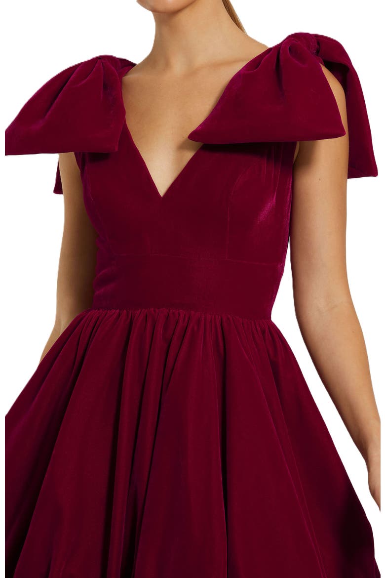 Shoulder Bow Velvet Bubble Mini Dress, Alternate, color, Berry