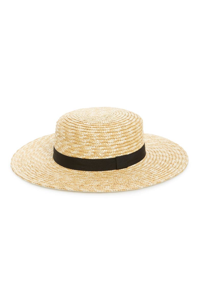 Straw Boater Hat, Main, color, NATURAL/ BLACK