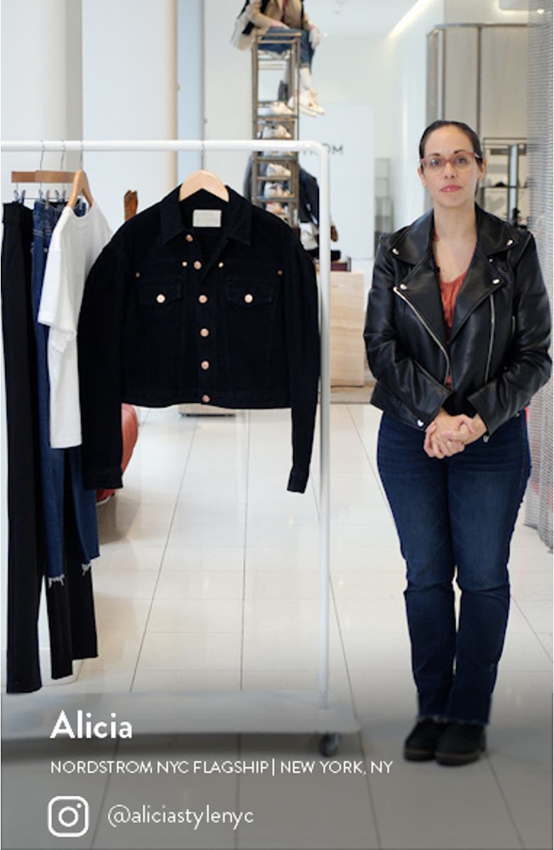 The Cosette Lantern Sleeve Nonstretch Denim Trucker Jacket, sales video thumbnail