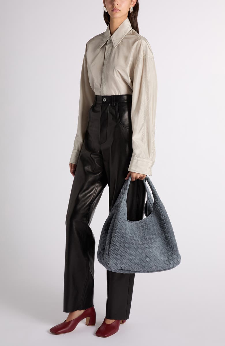 Bottega Veneta Straight Leg Leather Trousers, Alternate, color, 1010 Double Black