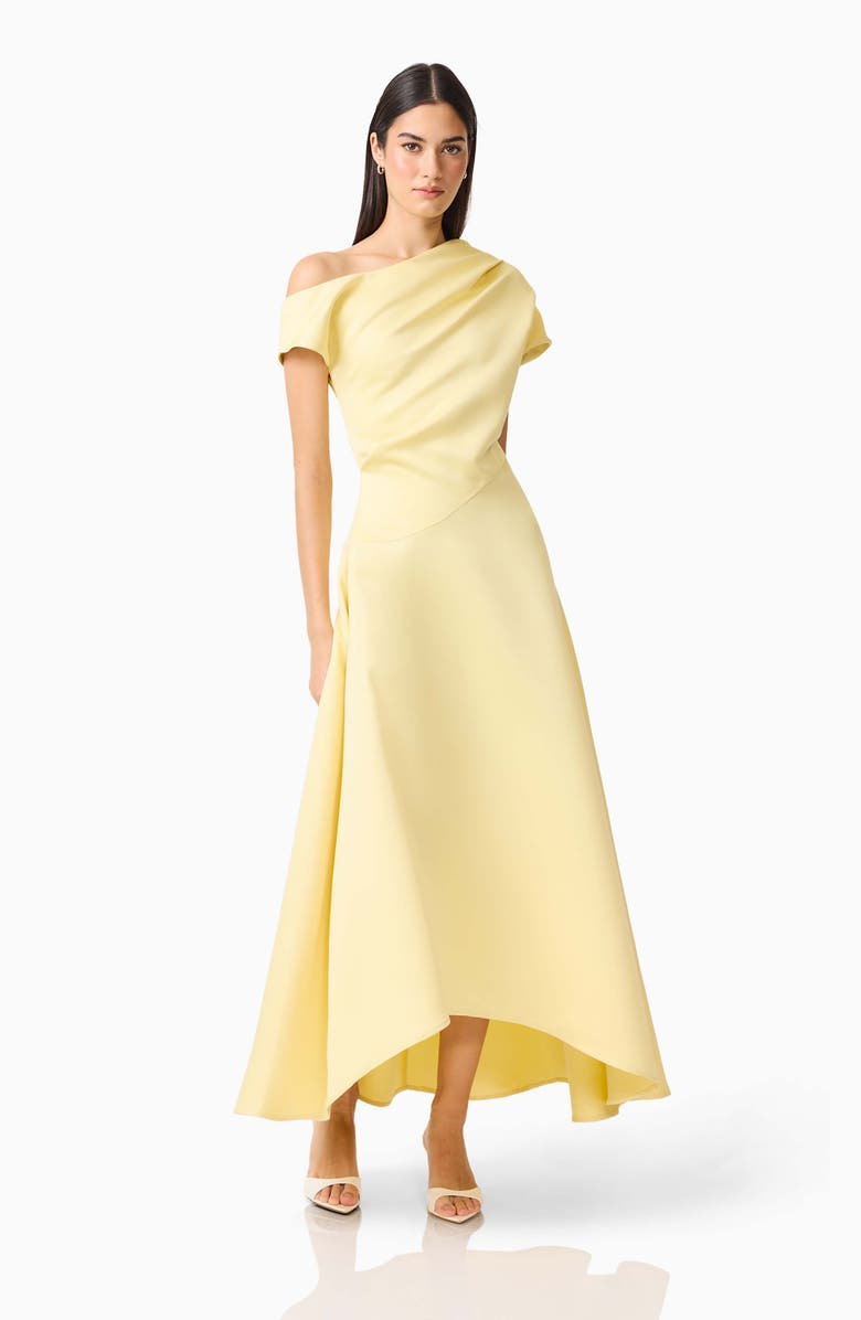 Elliatt Marissa One-Shoulder Asymmetric Hem Duchess Satin Gown, Alternate, color, Lemon Yellow