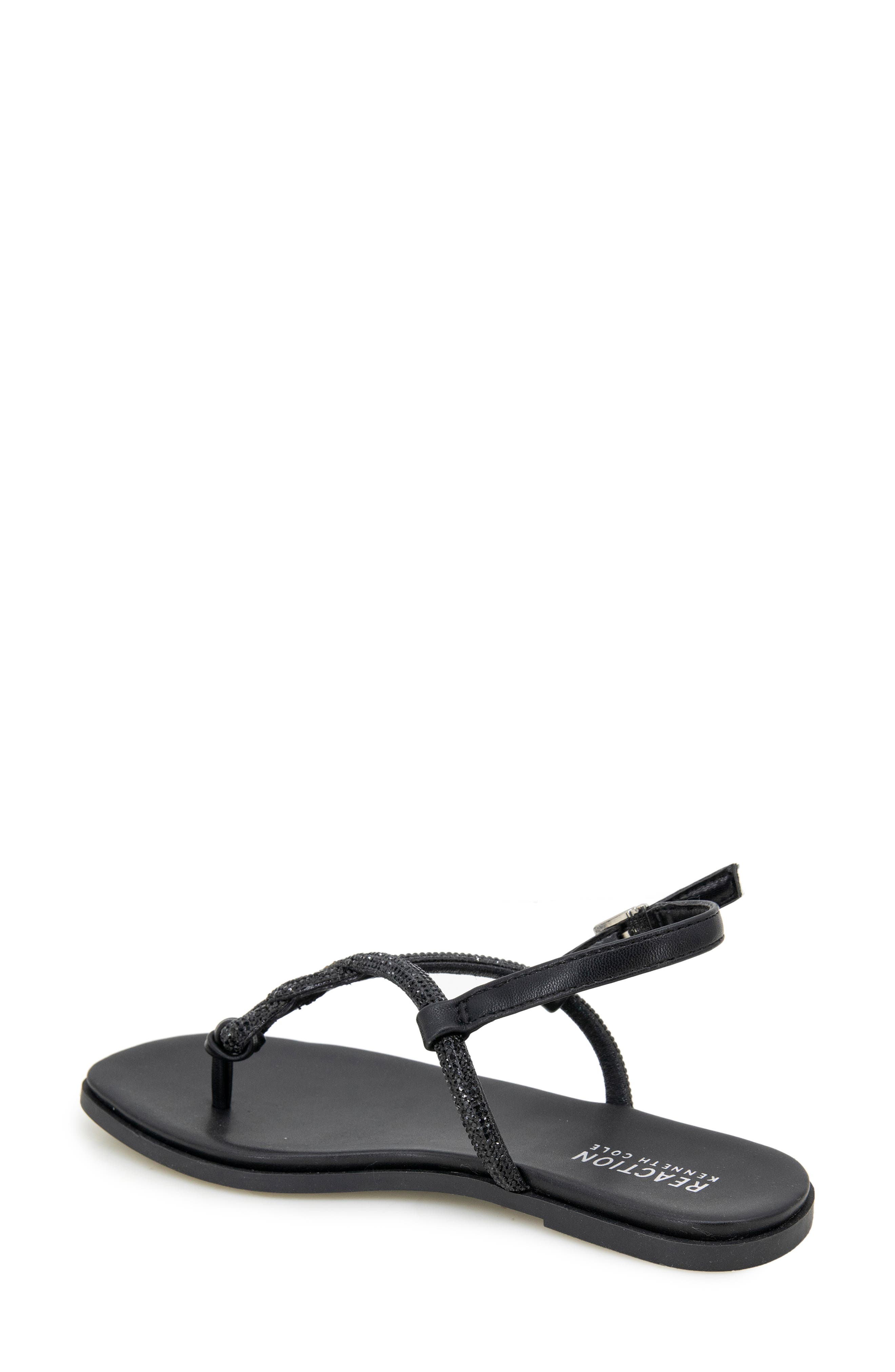 Reaction Kenneth Cole Whitney Crystal Strap Flat Sandal, Alternate, color, Black Metallic