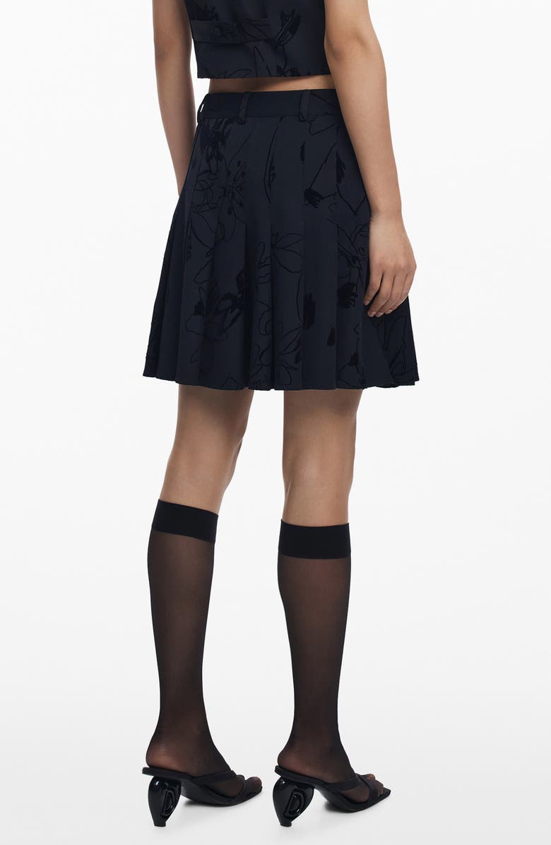 Desigual Floral Embroidered Pleated Miniskirt, Alternate, color, Black
