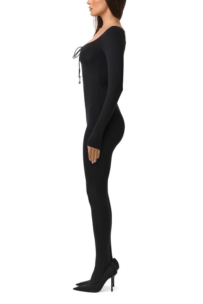 Tie Back Long Sleeve Jumpsuit, Alternate, color, BLACK