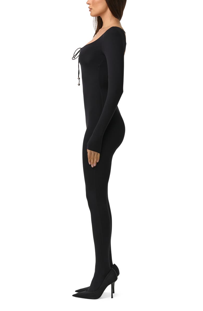 Naked Wardrobe Tie Back Long Sleeve Jumpsuit, Alternate, color, Black