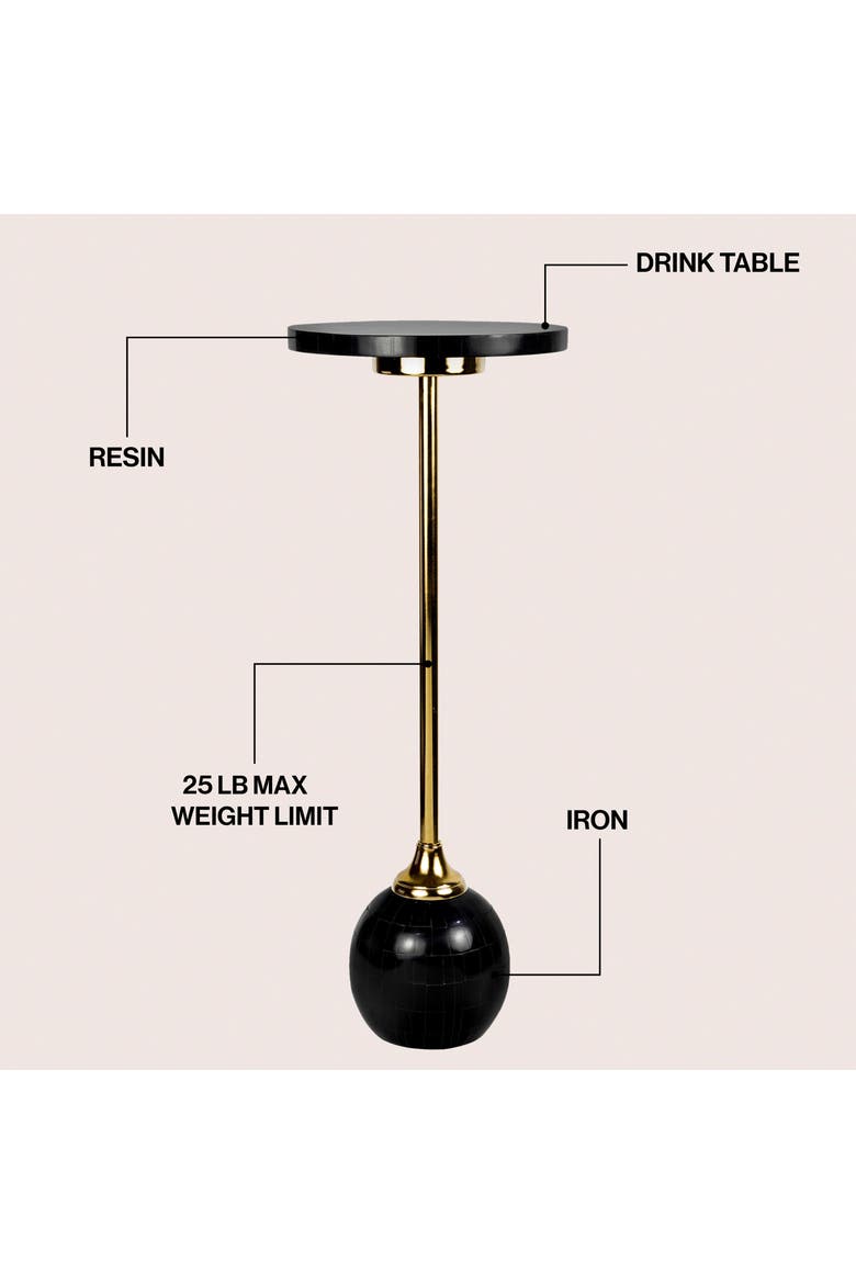 Evelyn Modern Glam Metal/Resin Mosaic Pedestal Drink Table, Alternate, color, Black/Gold