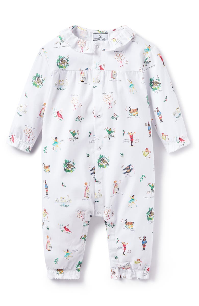 Petite Plume Madeline 12 Days of Christmas One-Piece Brushed Twill Pajamas, Main, color, White