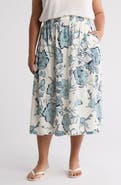 Caslon® Floral Linen Blend Pull-On Skirt