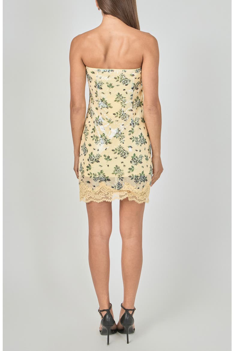 Floral Sequin Strapless Minidress, Alternate, color, LEMON MULTI