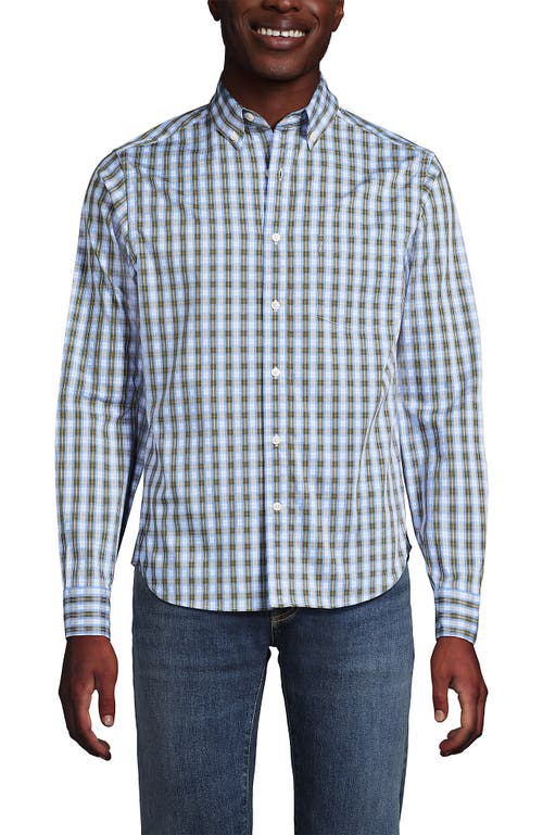 Lands' End Traditional Fit Long Sleeve Travel Kit Shirt In Blue