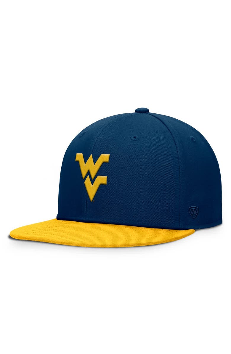 TOP OF THE WORLD Men's Top of the World Navy West Virginia Mountaineers Fundamental Snapback Hat, Main, color, Navy