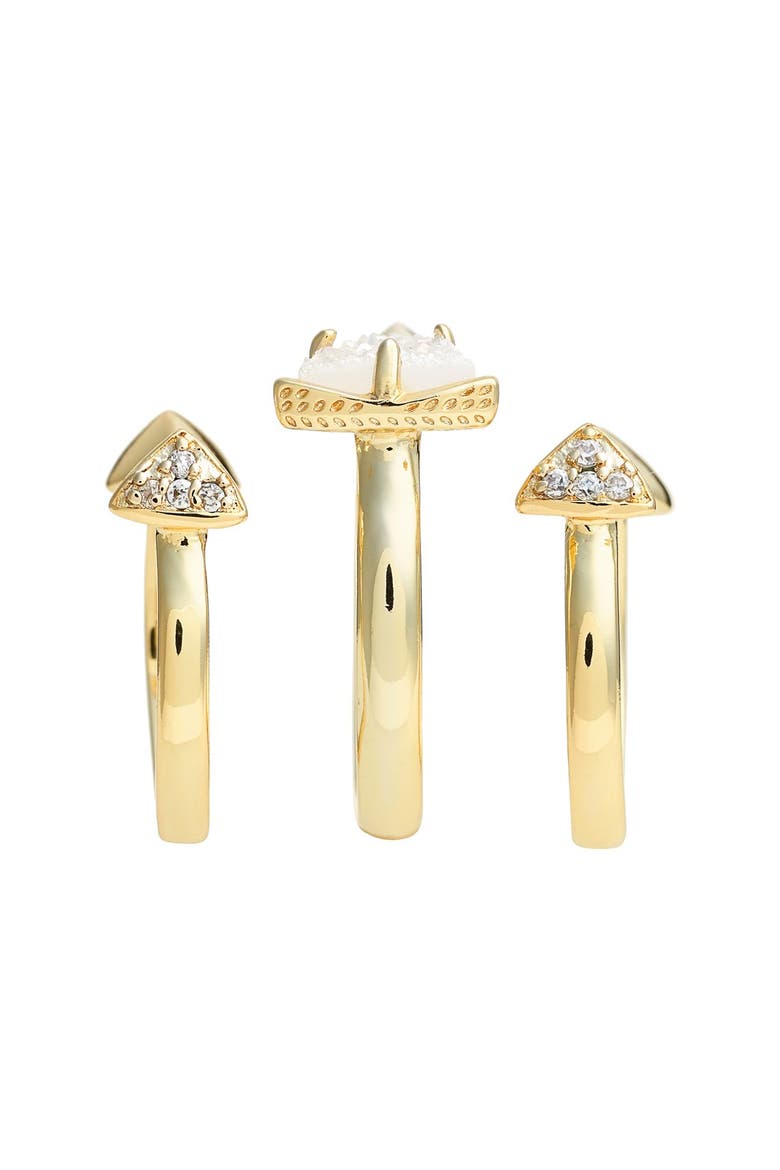 'Brennan' Spiked Open Ring & Midi Rings, Alternate, color, GOLD IRIDESCENT DRUSY