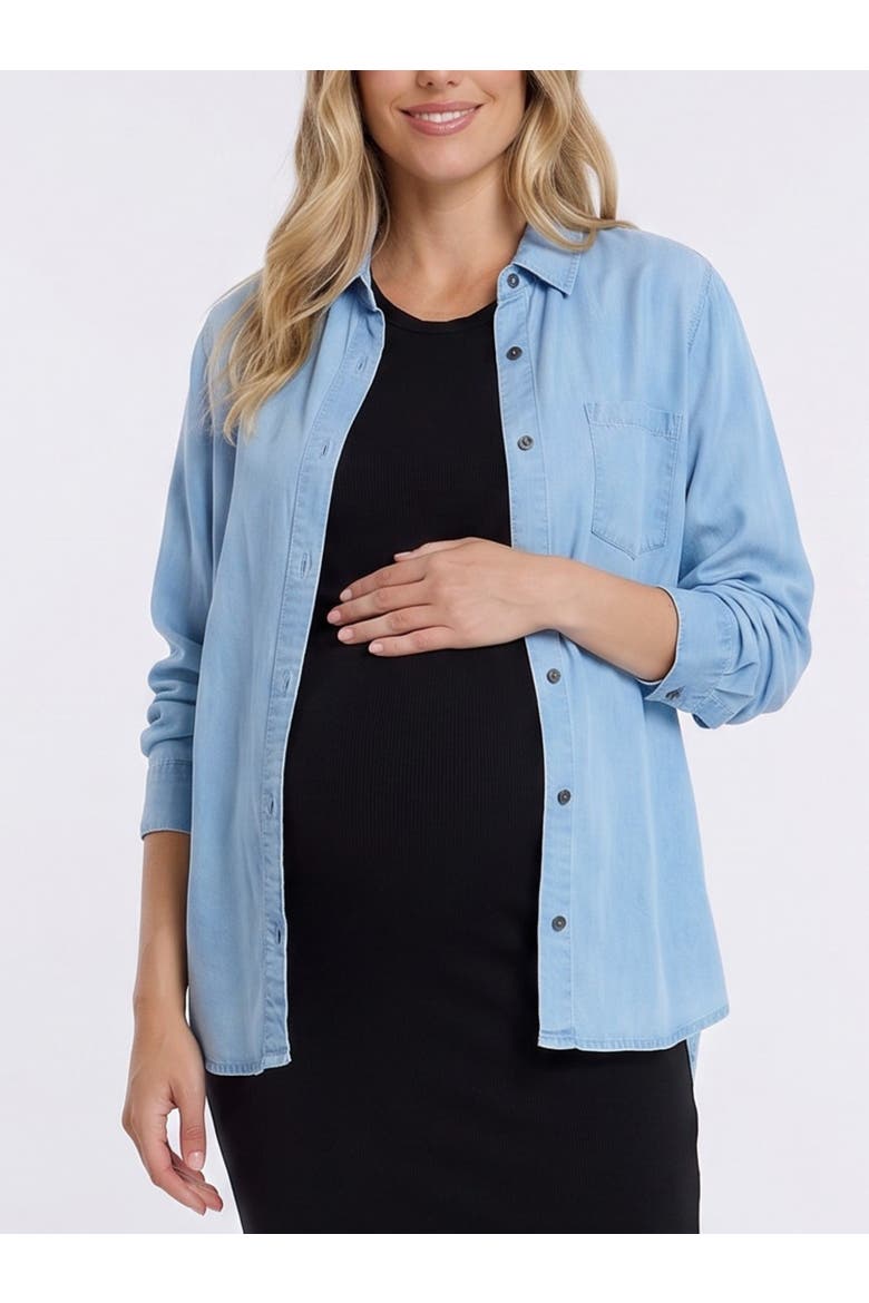 Long Sleeve Button-Up Poplin Shirt, Alternate, color, Medium Chambray