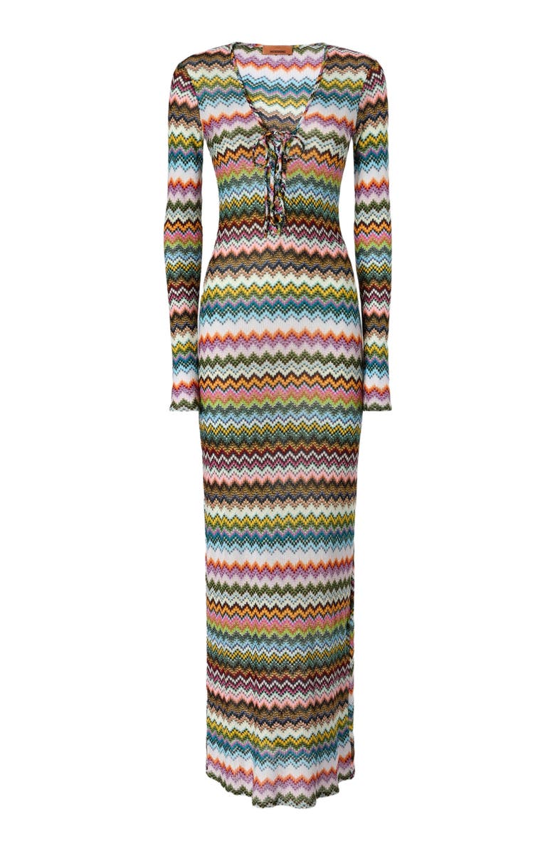 Missoni Long Cover-up In Lamé Viscose With Pixel-effect Zigzag Pattern, Alternate, color, Black & Multicoloured
