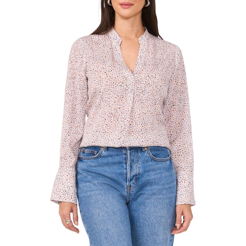 VINCE CAMUTO VINCE CAMUTO DOT PRINT V-NECK SPLIT CUFF TOP
