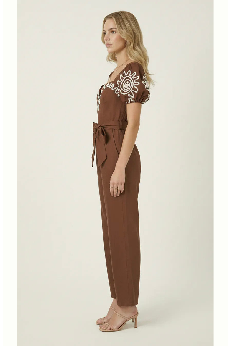 Embroidered Puff Sleeve Jumpsuit, Alternate, color, Chocolate Brown