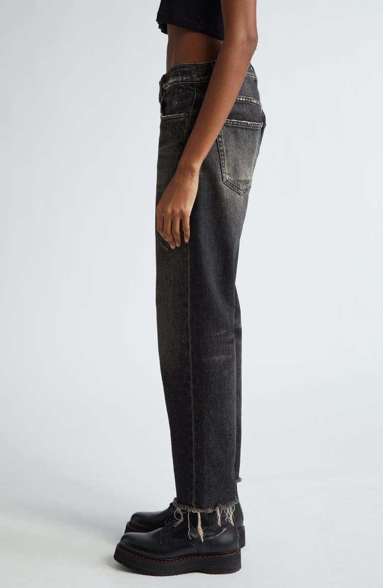 R13 Distressed Fray Hem Stretch Boyfriend Jeans, Alternate, color, Abbey Black