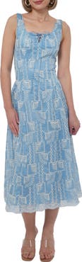 Adelyn Rae Embroidered Tie Front Midi Dress